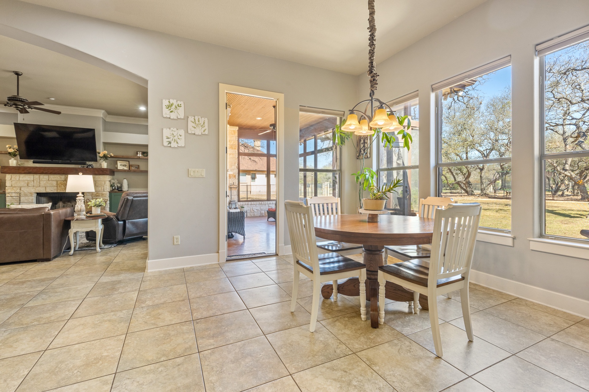 Breakfast area open to living room and screened patio